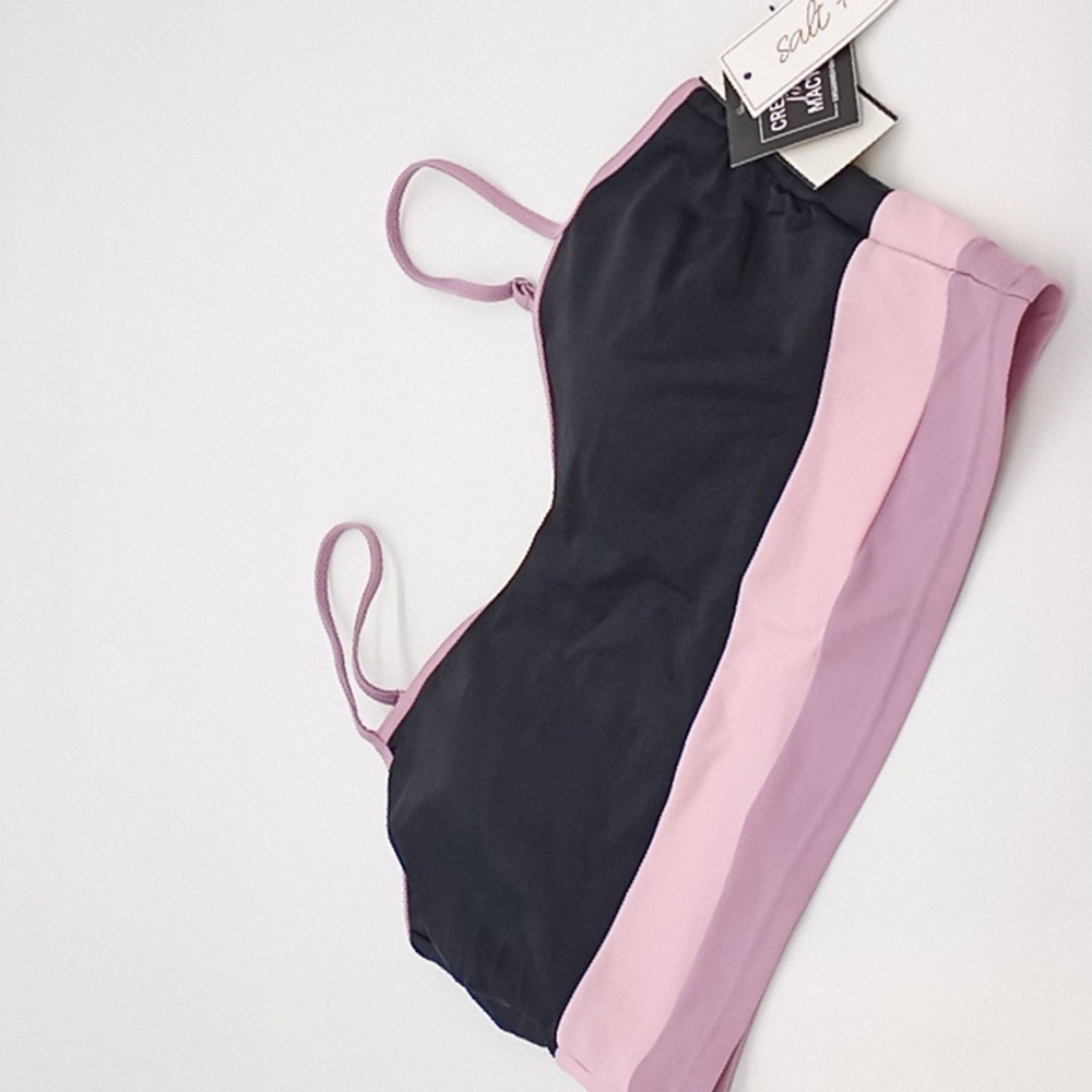 Salt + Cove Colorblocked Longline Bikini Top Black Pink XL